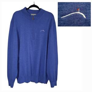 Donald Ross Sportswear 100% Merino Wool 1/4 Zip Sweater Men's XXL Blue Golf Knit